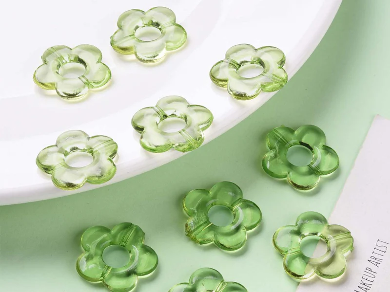 20 perles fleurs transparentes - Vert - Image 3
