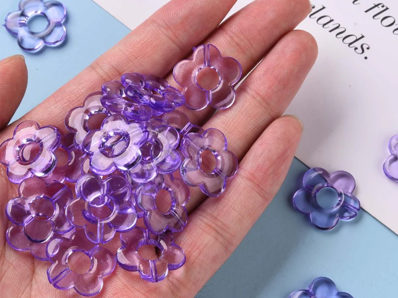 20 perles fleurs transparentes - Violet - Image 3