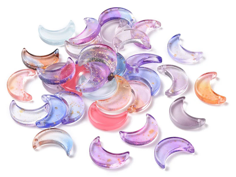 20 perles lunes en verre - Couleurs variées - 16 x 11 mm