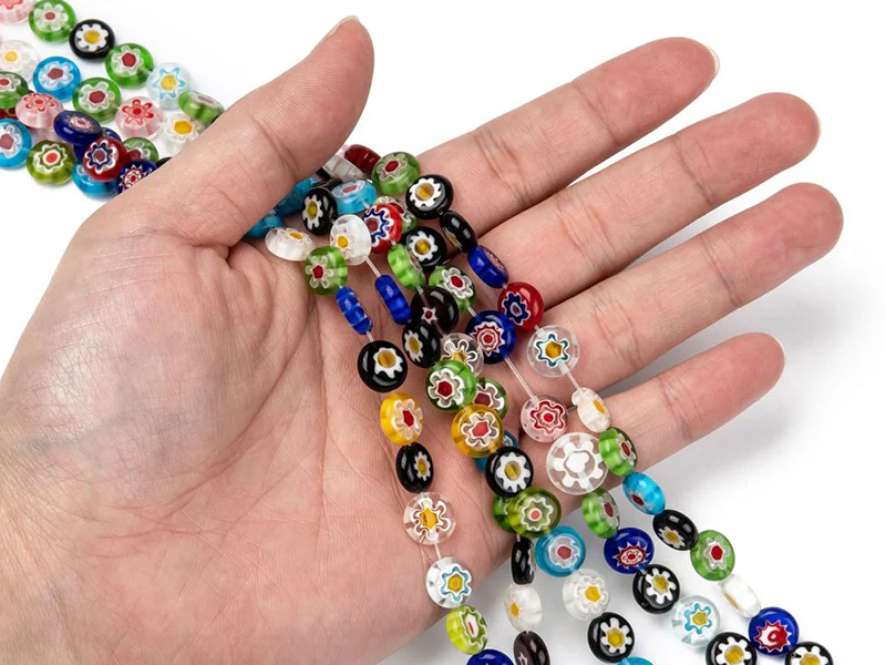 20 perles millefiori en verre - rond plat - 10x4 mm - Image 3