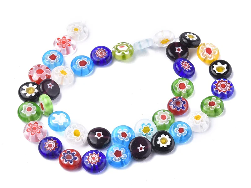 20 perles millefiori en verre - rond plat - 10x4 mm - Image 4