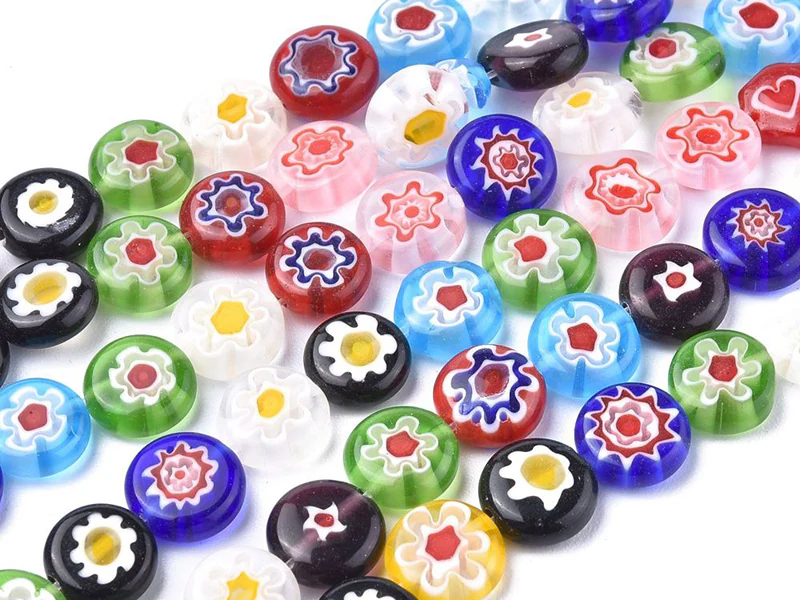 20 perles millefiori en verre - rond plat - 10x4 mm - Image 5