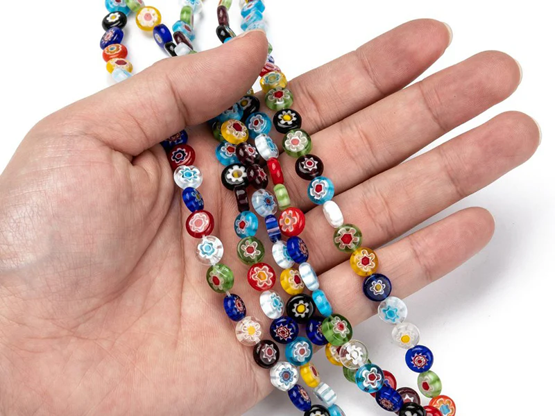 20 perles millefiori en verre - rond plat - 8x3 mm - Image 2