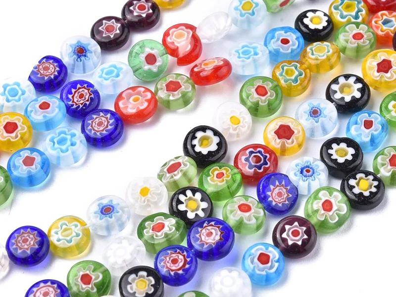 20 perles millefiori en verre - rond plat - 8x3 mm - Image 3