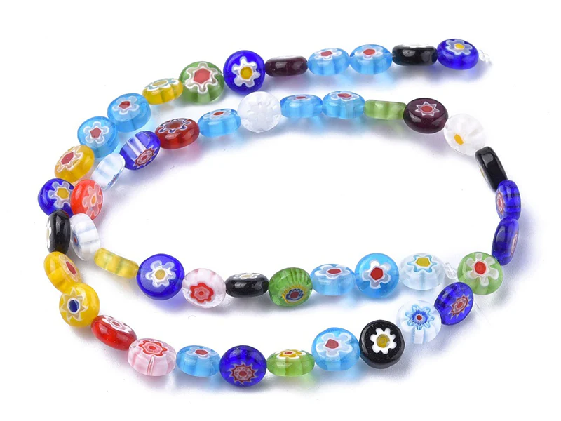 20 perles millefiori en verre - rond plat - 8x3 mm - Image 4