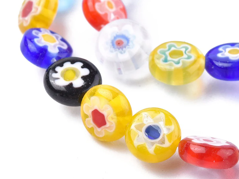 20 perles millefiori en verre - rond plat - 8x3 mm - Image 5