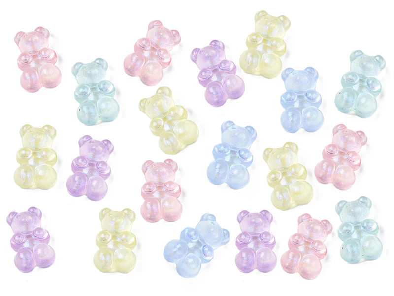 20 perles nounours/ourson acryliques - couleurs variées - 18 x 12 mm