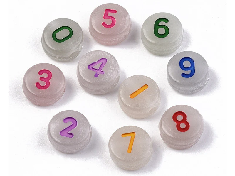 200 perles rondes en plastique - chiffres et numéros - phosphorescent et multicolore - 7 mm - Image 3