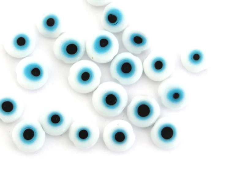 20 perles rondes en verre - œil porte bonheur - blanc - 6 mm