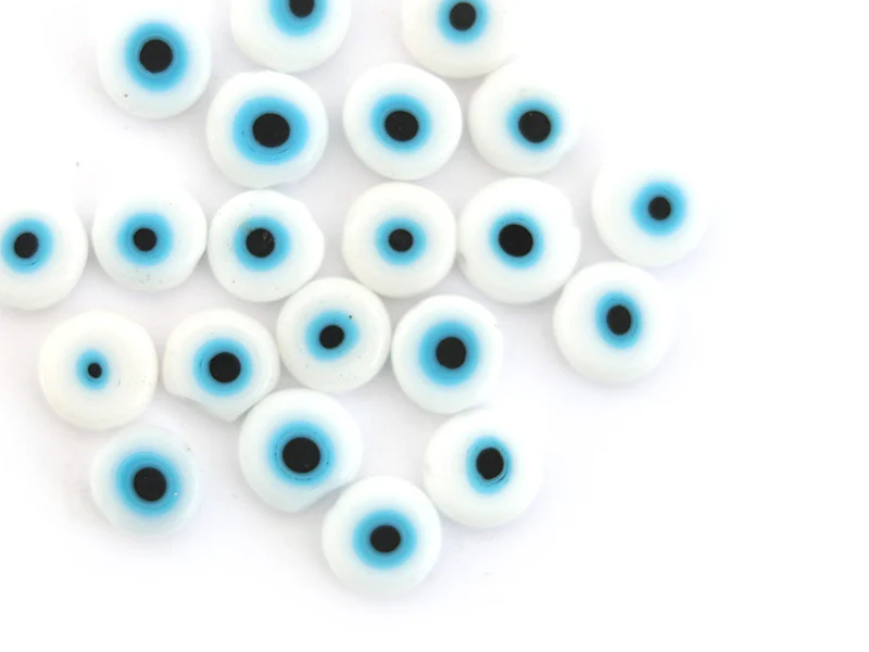 20 perles rondes en verre - œil porte bonheur - blanc - 8 mm