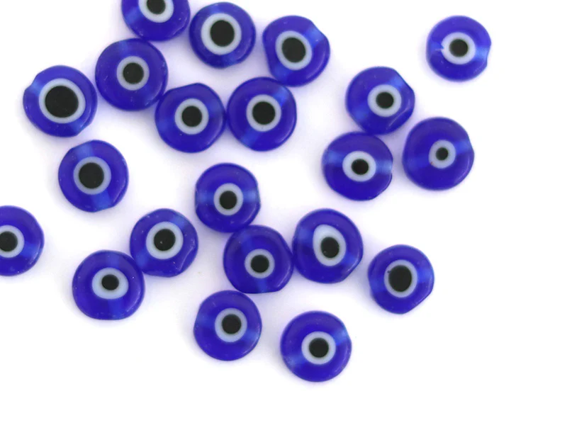 20 perles rondes en verre - œil porte bonheur - bleu roi - 6 mm