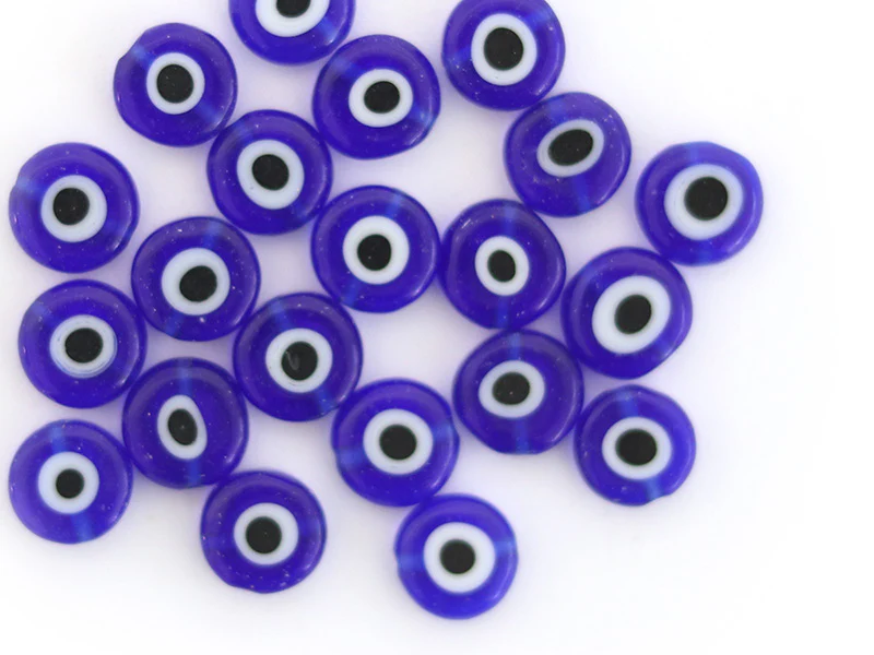 20 perles rondes en verre - œil porte bonheur - bleu roi - 8 mm