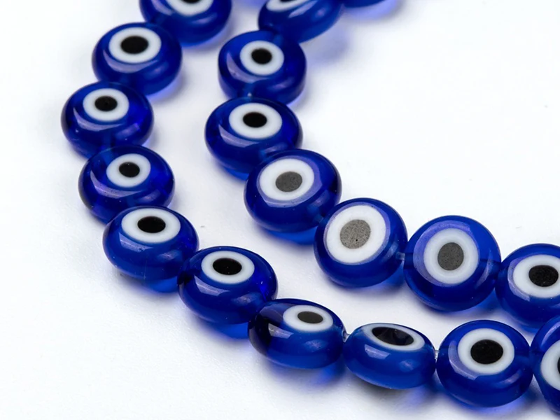 20 perles rondes en verre - œil porte bonheur - bleu roi - 8 mm - Image 3
