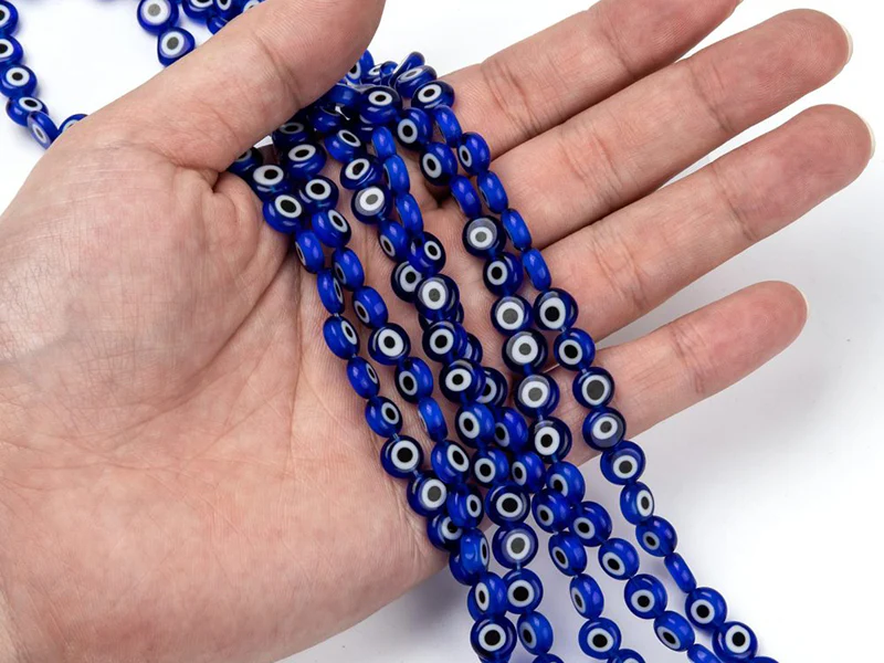 20 perles rondes en verre - œil porte bonheur - bleu roi - 8 mm - Image 5