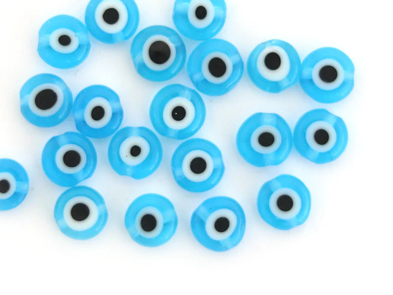 20 perles rondes en verre - œil porte bonheur - bleu turquoise - 6 mm