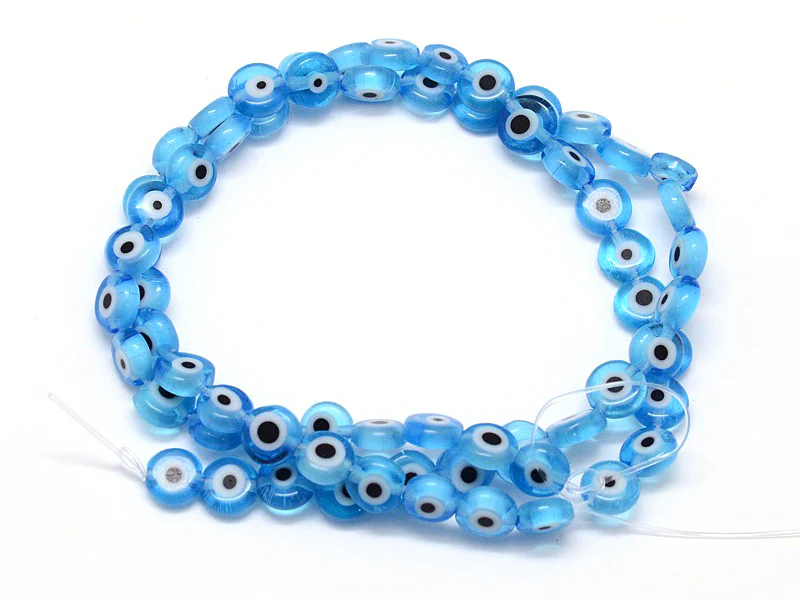 20 perles rondes en verre - œil porte bonheur - bleu turquoise - 6 mm - Image 2