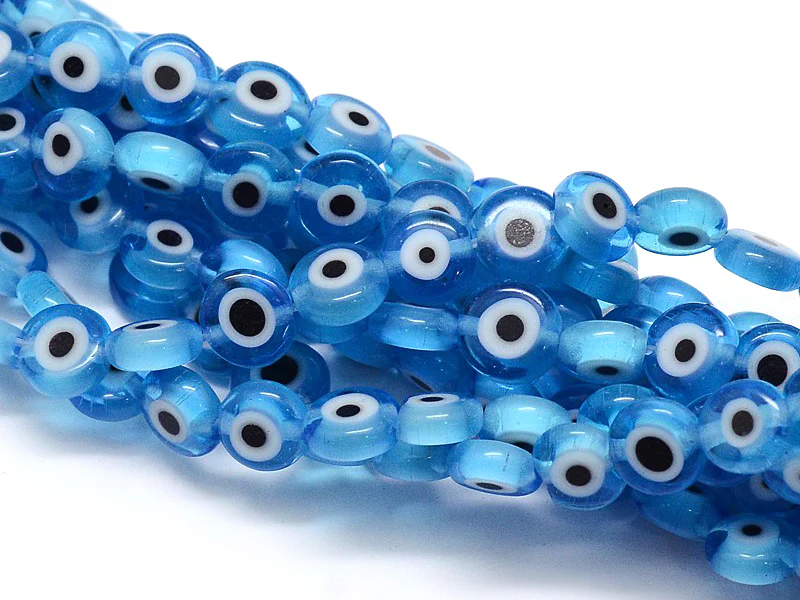 20 perles rondes en verre - œil porte bonheur - bleu turquoise - 6 mm - Image 3