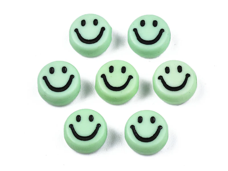 20 perles smiley en acrylique opaque - Vert