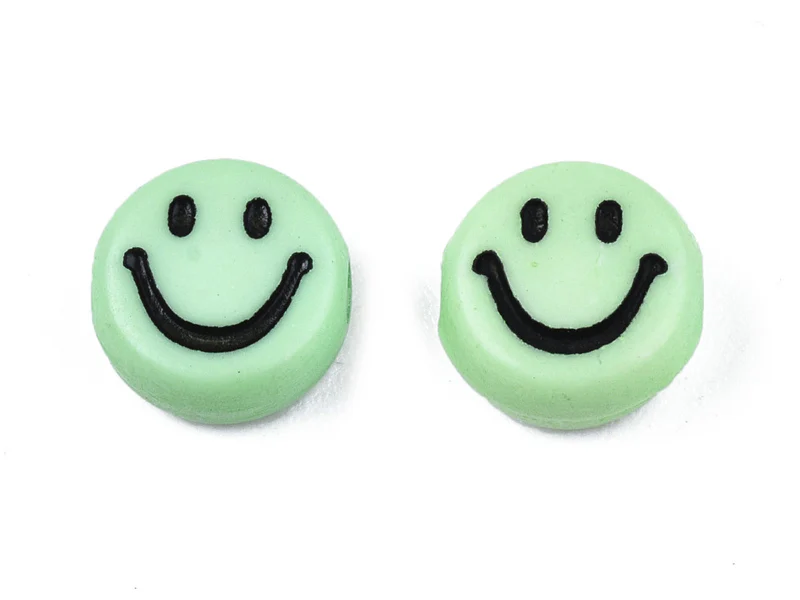 20 perles smiley en acrylique opaque - Vert - Image 2