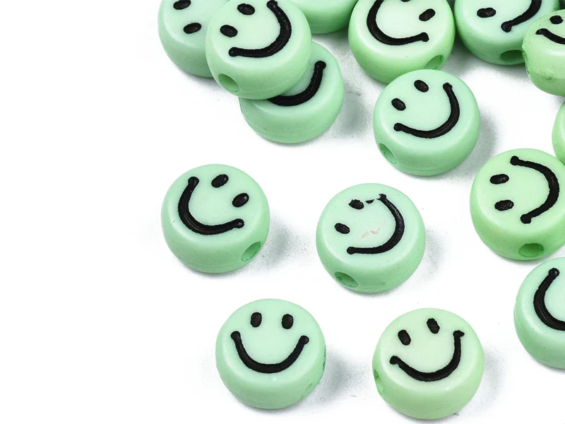 20 perles smiley en acrylique opaque - Vert - Image 3