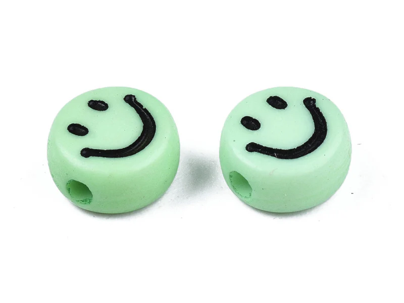 20 perles smiley en acrylique opaque - Vert - Image 4