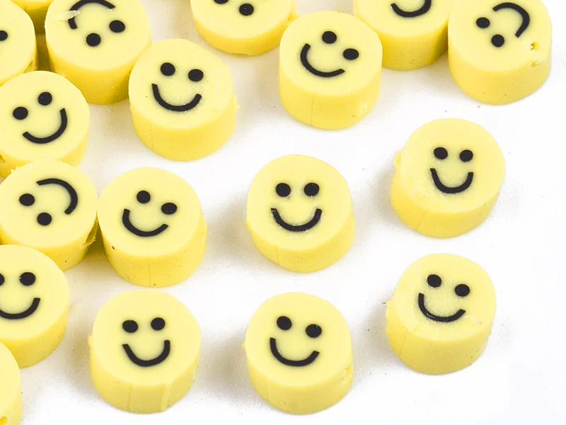 20 perles sourire en pâte polymère - 5 mm - jaune