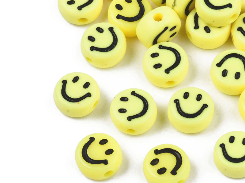 20 perles sourire en acrylique opaque - Jaune - Image 3