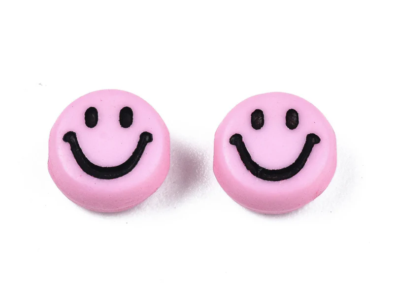 20 perles sourire en acrylique opaque - Rose - Image 2