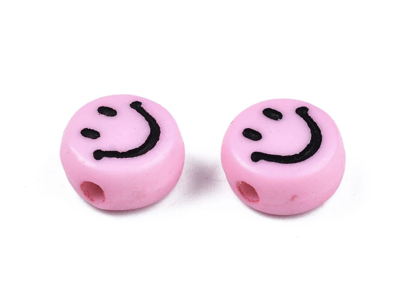 20 perles sourire en acrylique opaque - Rose - Image 3