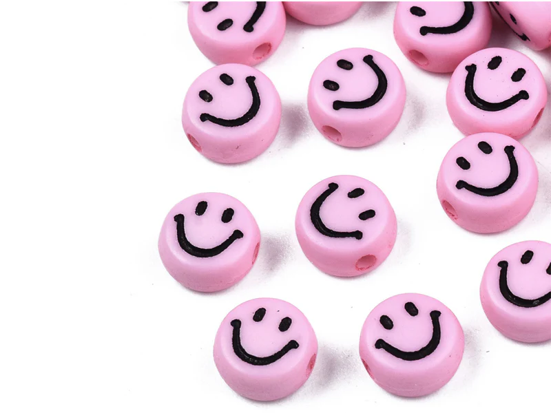 20 perles sourire en acrylique opaque - Rose - Image 4