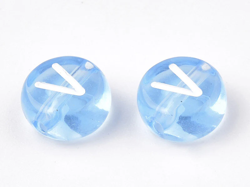200 perles rondes en plastique - lettres alphabet - bleu claur transparent - 7 mm - Image 3