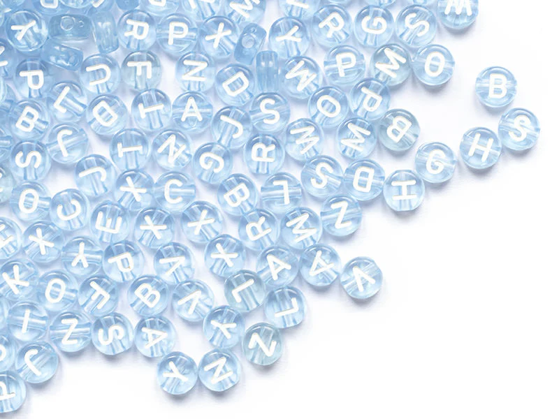 200 perles rondes en plastique - lettres alphabet - bleu claur transparent - 7 mm - Image 5