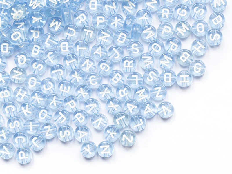 200 perles rondes en plastique - lettres alphabet - bleu claur transparent - 7 mm - Image 6