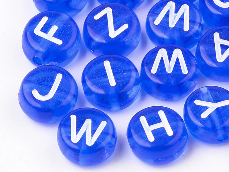 200 perles rondes en plastique - lettres alphabet - bleu roi transparent - 7 mm - Image 2