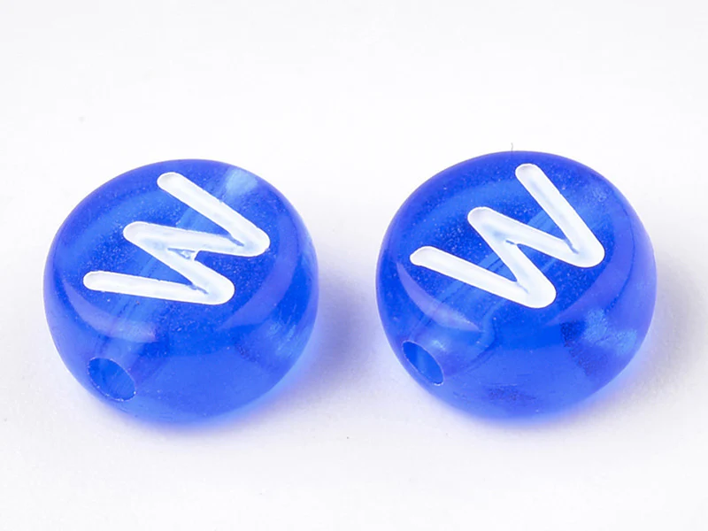 200 perles rondes en plastique - lettres alphabet - bleu roi transparent - 7 mm - Image 3