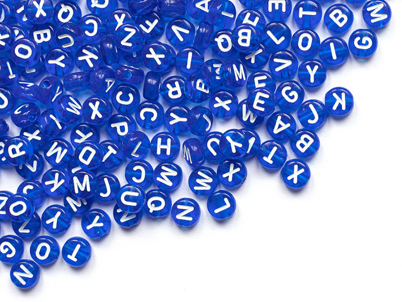 200 perles rondes en plastique - lettres alphabet - bleu roi transparent - 7 mm - Image 4