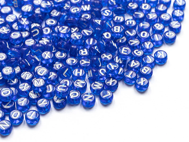 200 perles rondes en plastique - lettres alphabet - bleu roi transparent - 7 mm - Image 6