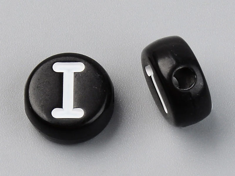 200  perles rondes en plastique - lettres alphabet - noir et blanc - 7 mm - Image 2