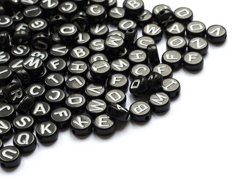 200  perles rondes en plastique - lettres alphabet - noir et blanc - 7 mm - Image 7