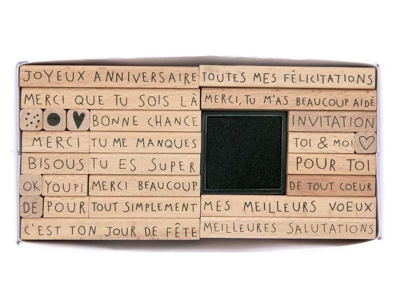 26 tampons à messages avec encre noir - Rico Design