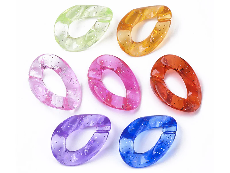 50 grands maillons en plastique 30 x 21 mm - à connecter pour création de chaîne - multicolore pailleté - Image 4