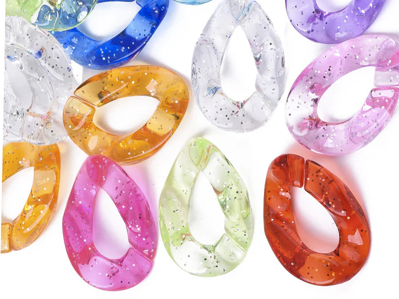 50 grands maillons en plastique 30 x 21 mm - à connecter pour création de chaîne - multicolore pailleté - Image 5