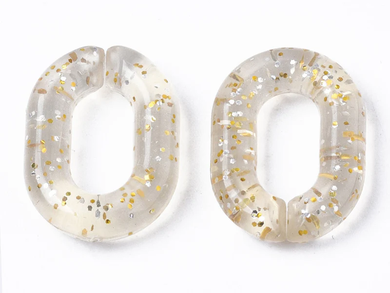 50  maillons ovales en plastique 19 x 14 mm - à connecter pour création de chaîne - transparent à paillettes - Image 3