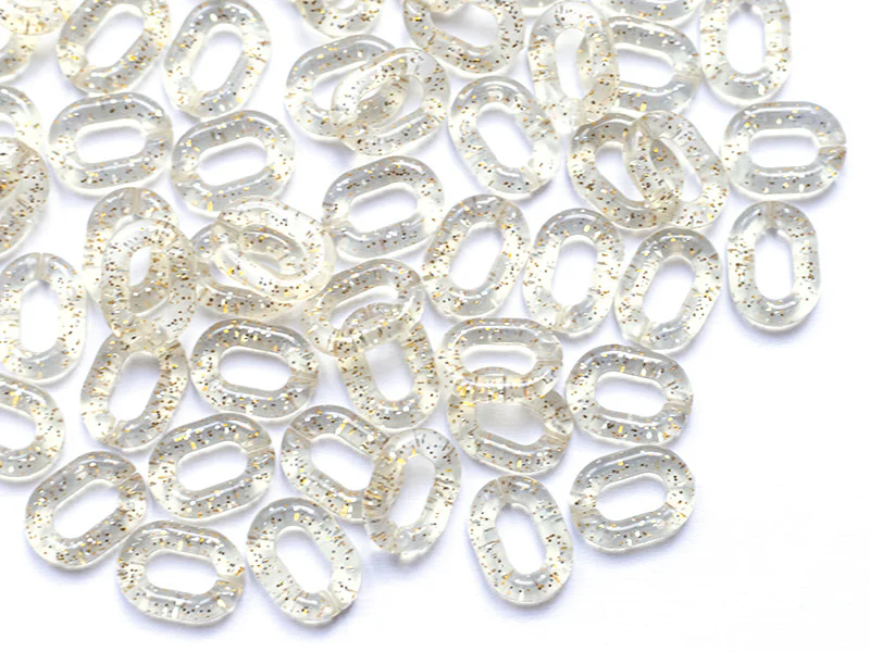 50  maillons ovales en plastique 19 x 14 mm - à connecter pour création de chaîne - transparent à paillettes - Image 5