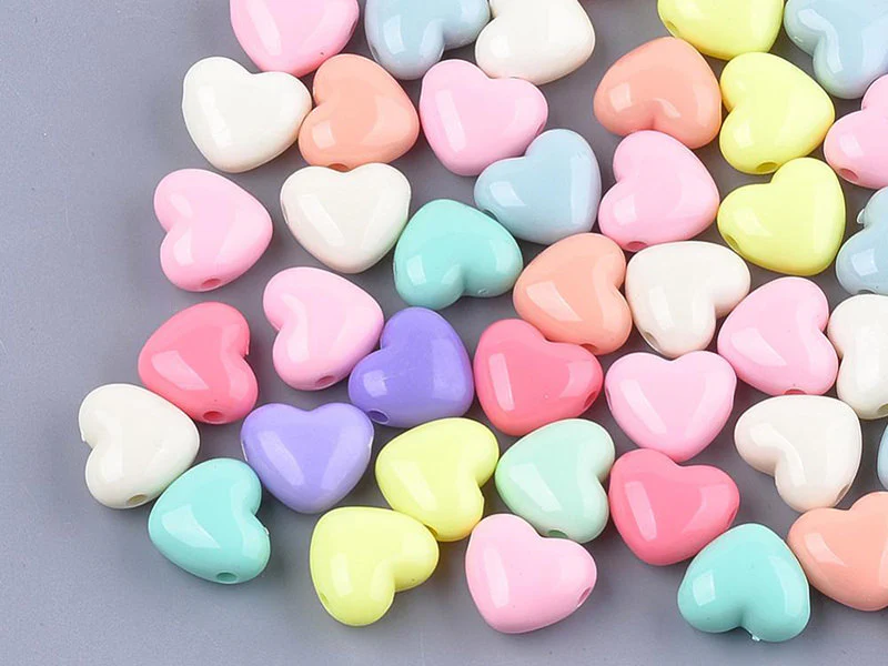 50 mini perles cœur en plastique - pastel - 7 mm - Image 2