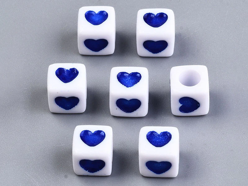 20 perles en plastique cubes symbole coeur - bleu - 7 mm - Image 4
