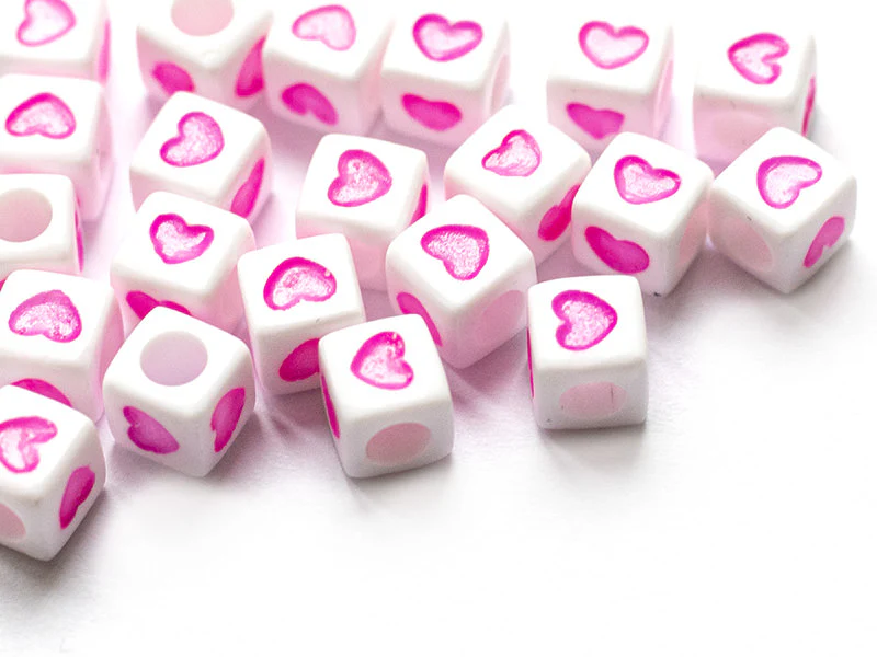 20 perles en plastique cubes symbole coeur - rose flashy - 7 mm - Image 5