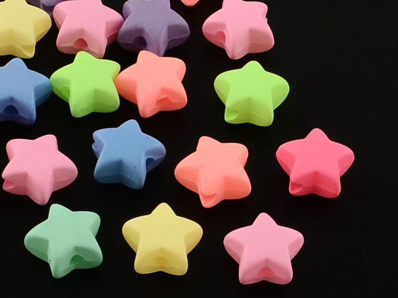 50 perles en plastique - étoiles  - multicolore fluorescent - 11 mm - Image 3