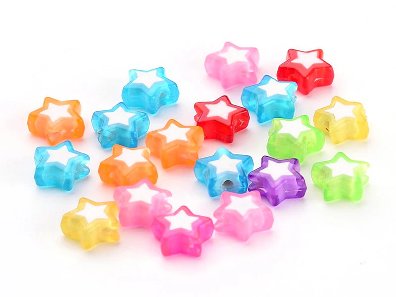 50 perles en plastique étoiles - transparent et blanc - 9x10 mm - Image 4