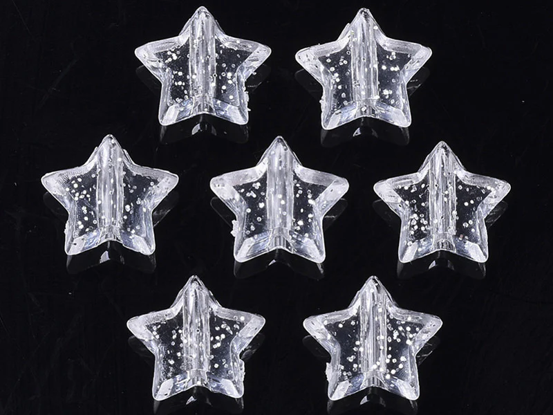 50 perles en plastique - étoiles transparentes à paillettes - 10 mm - Image 2